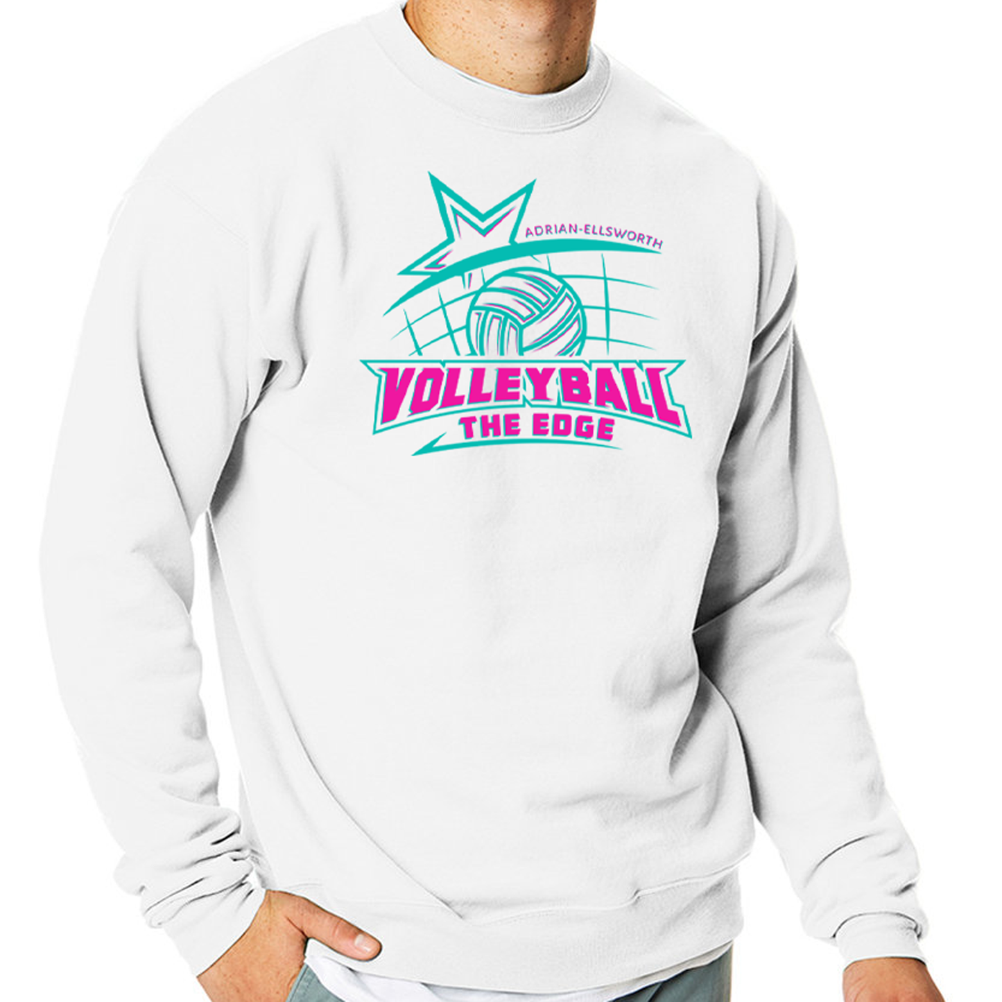 A-E Edge Volleyball ADULT WHITE Crewneck Sweatshirt