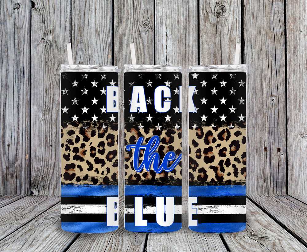 Back the Blue Animal Print Tumbler