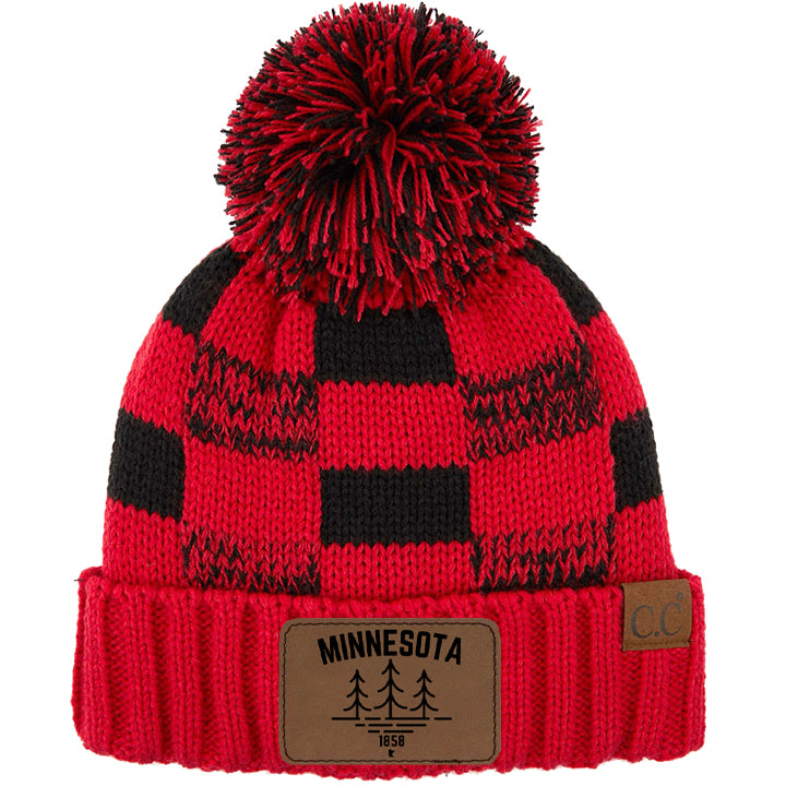 Minnesota 1858 Red & Black Buffalo Plaid Stocking Cap