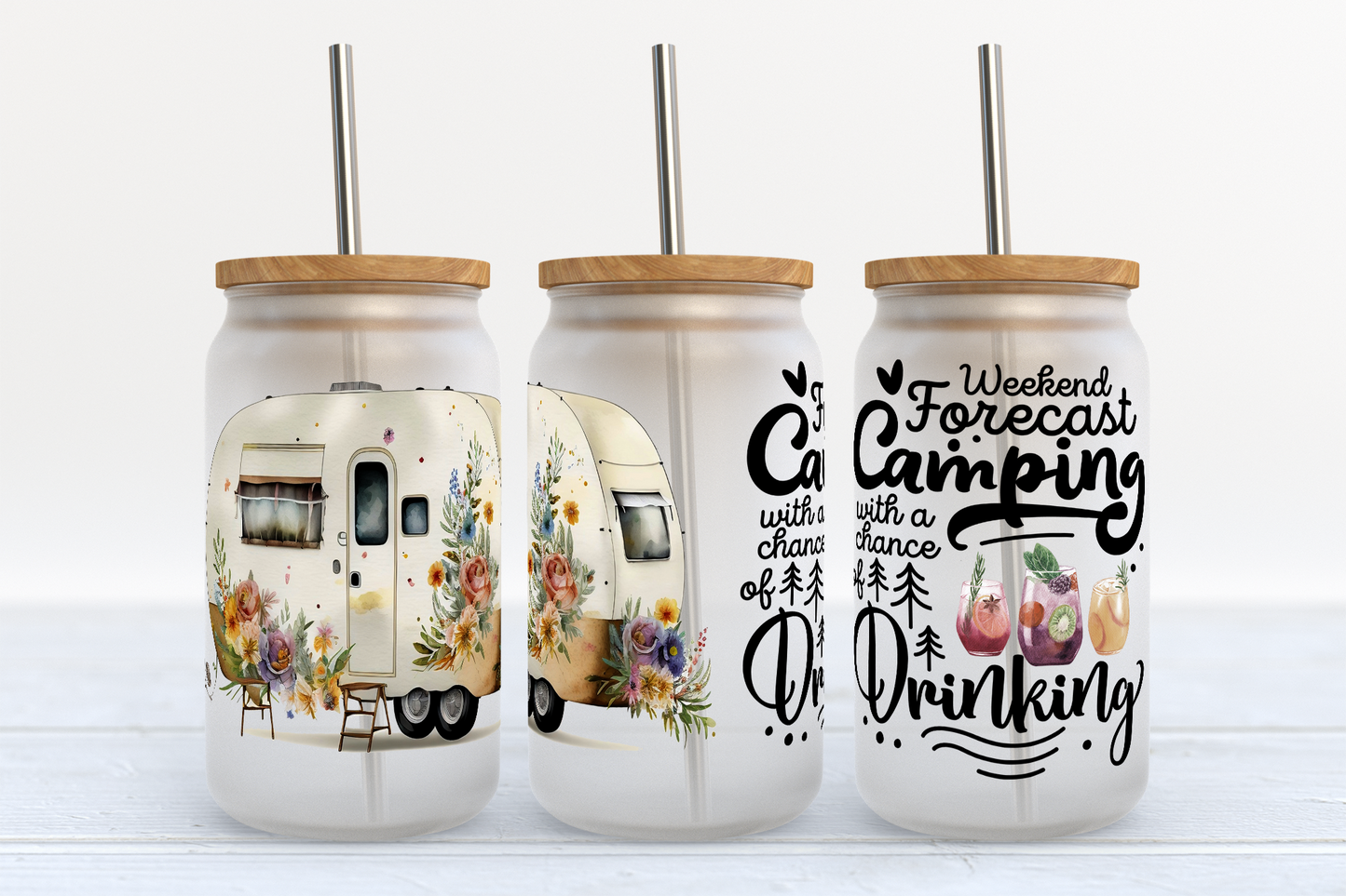 Camping Chance of Drinking 16oz Frosted Glass Can