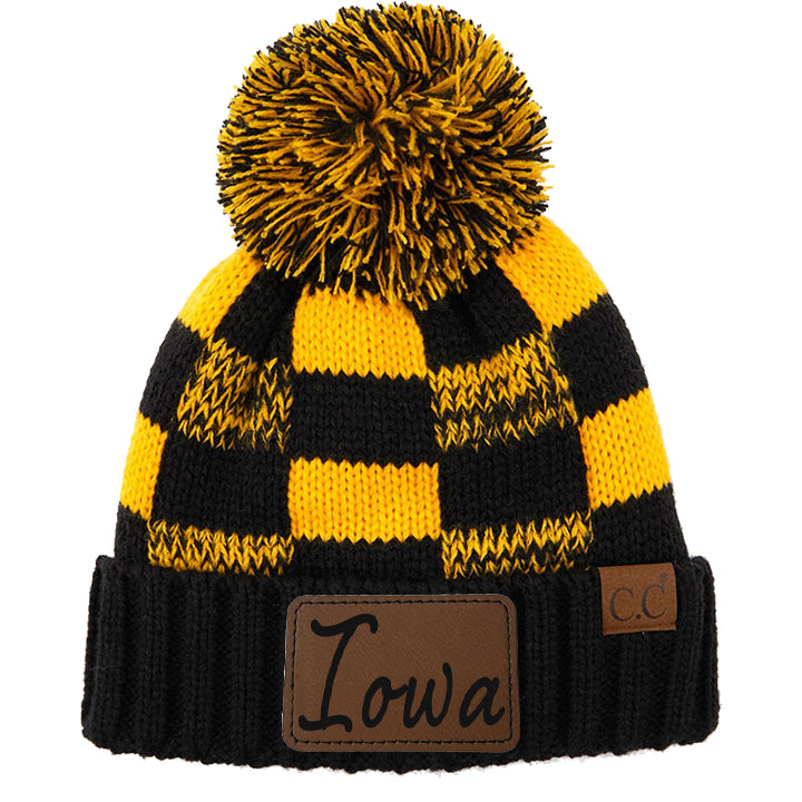 Iowa Black & Yellow Buffalo Plaid Stocking Cap