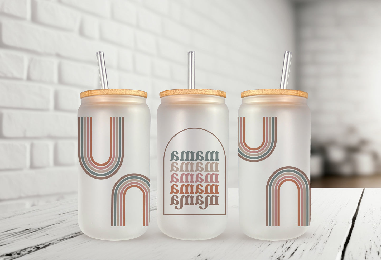 Mama Boho Rainbow 16oz Frosted Glass Can