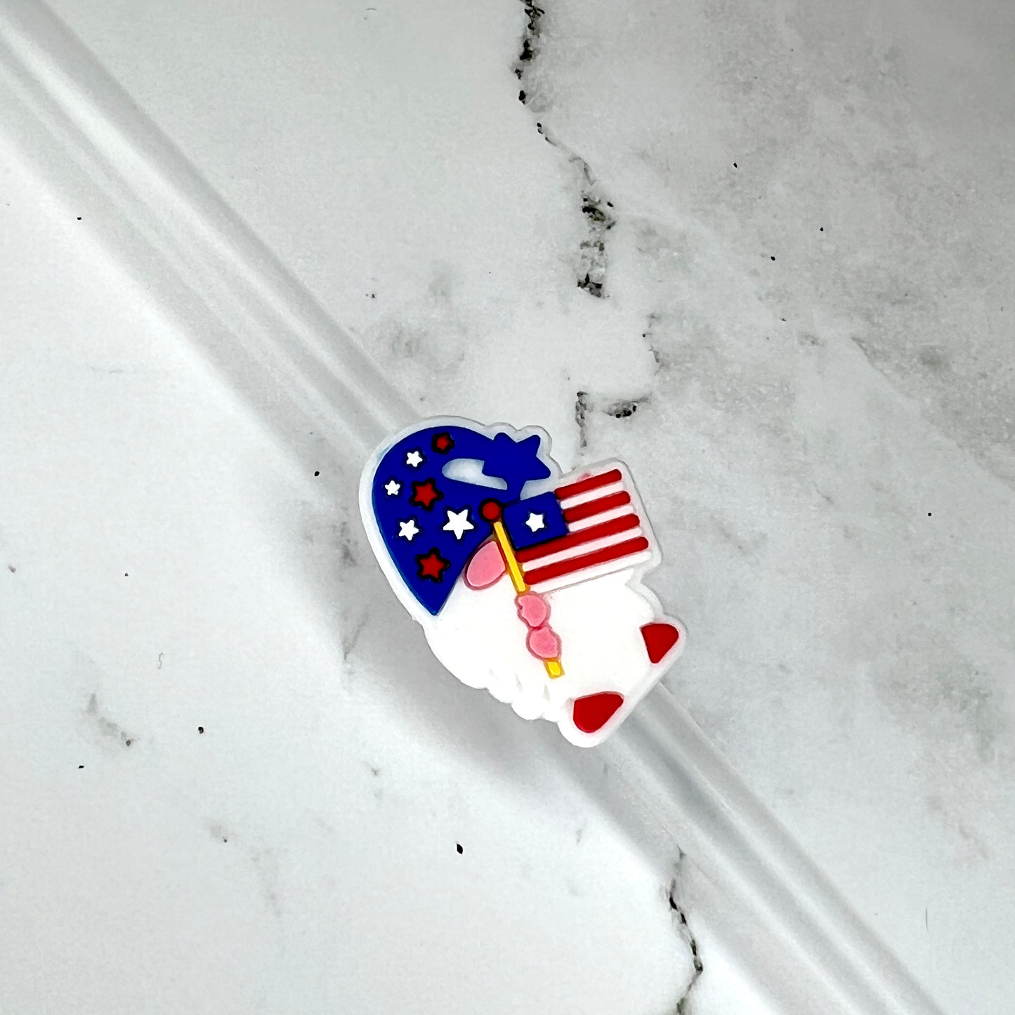 Patriotic Gnome Flag Straw Charm