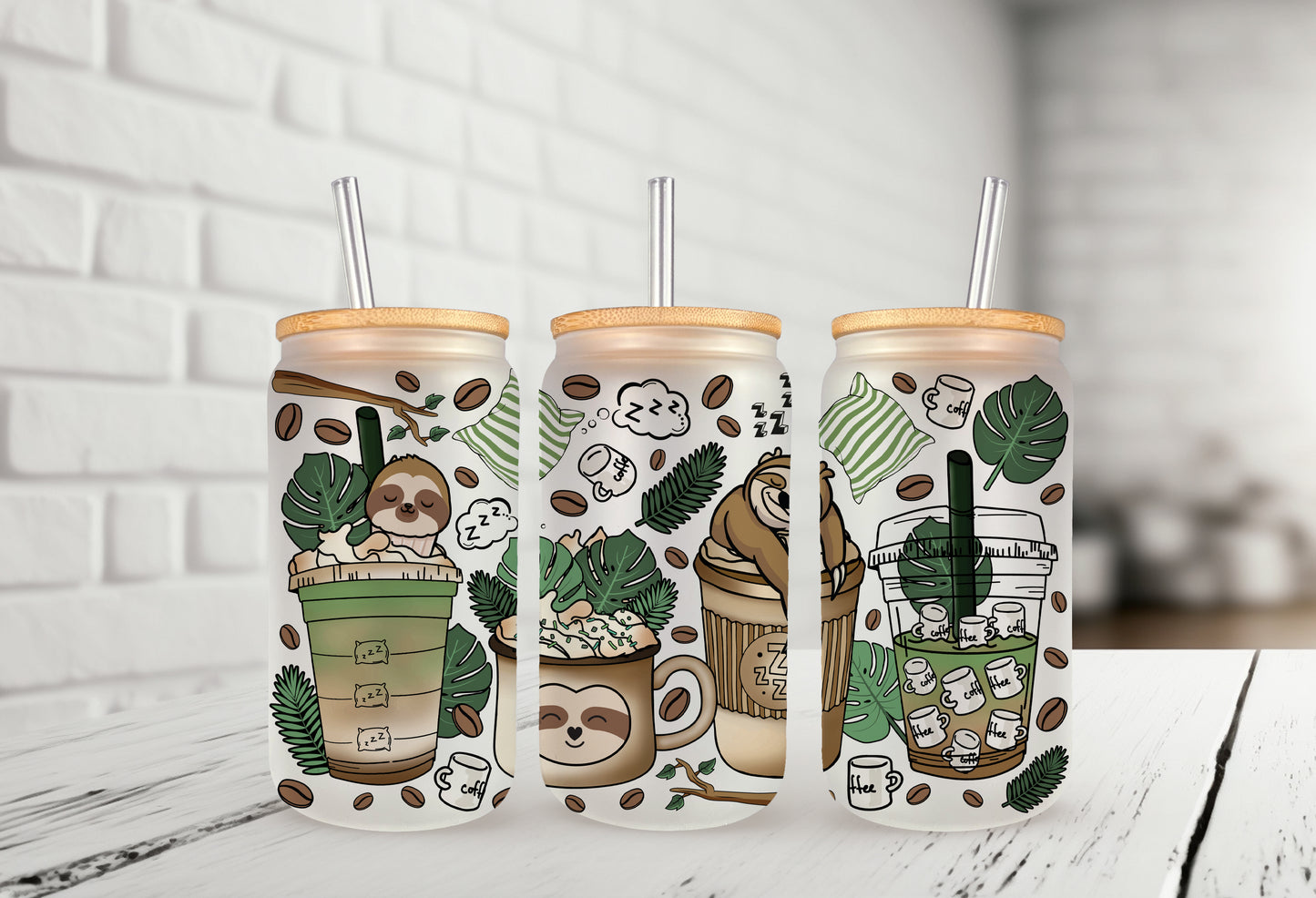 Sloth Coffee 16oz Frosted Glass Can