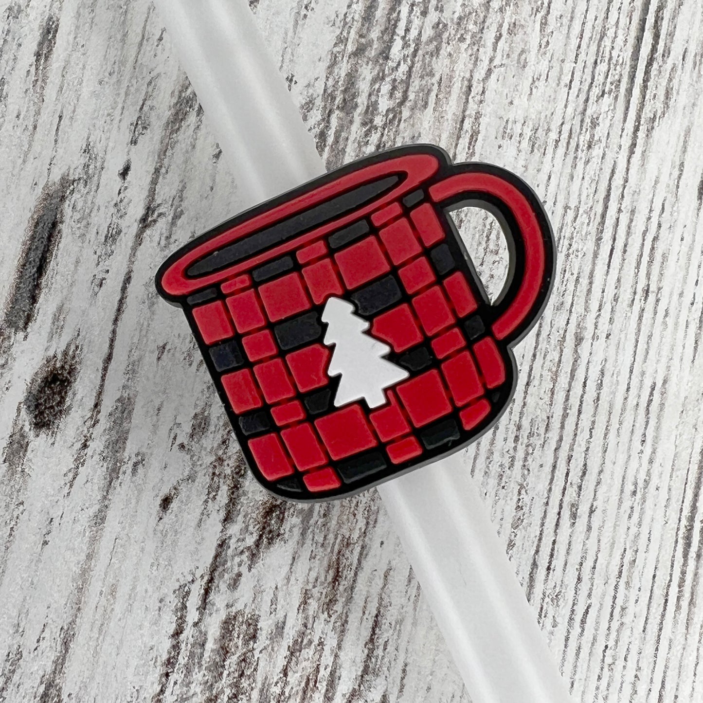 Buffalo Plaid Mug Straw Charm