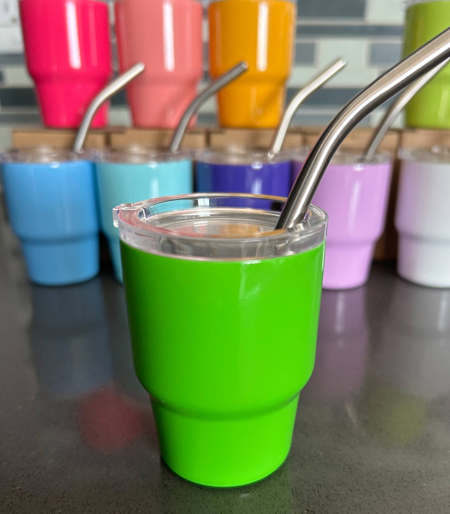 Tumbler Shot Glass with Metal Straw and Lid