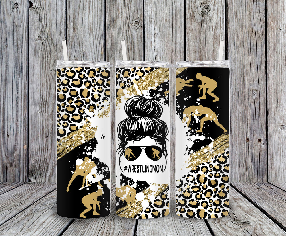 Black & Gold Wrestling Mom 20oz Skinny Tumbler