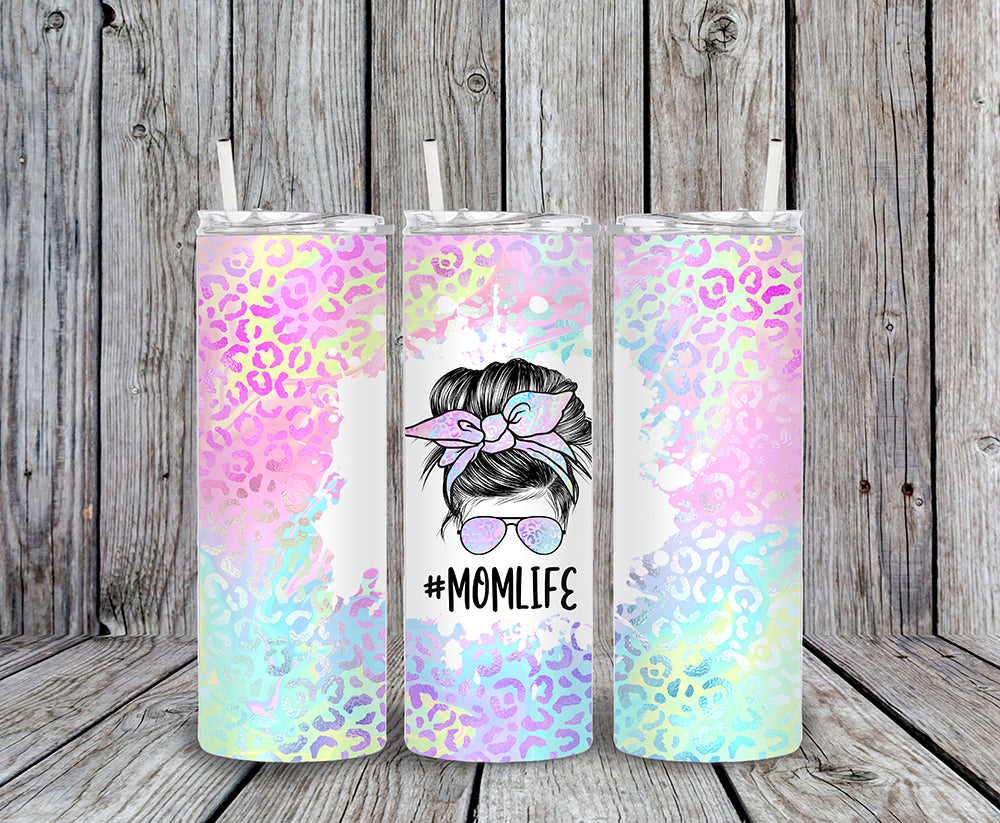 Mom Life Iridescent Animal Print 20oz Skinny Tumbler