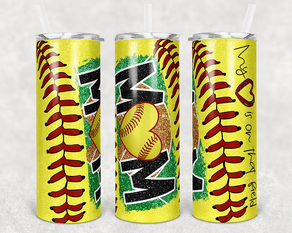 Softball Mom Heart on Field 20oz Skinny Tumbler