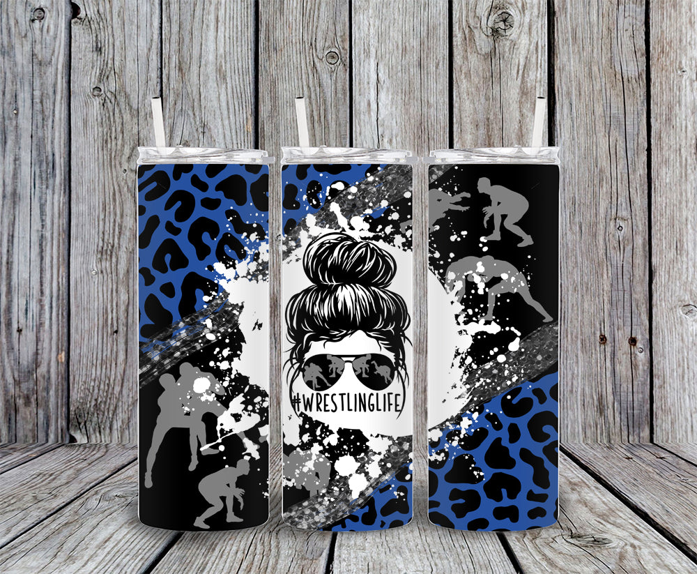 Blue & Black Wrestling Life 20oz Skinny Tumbler