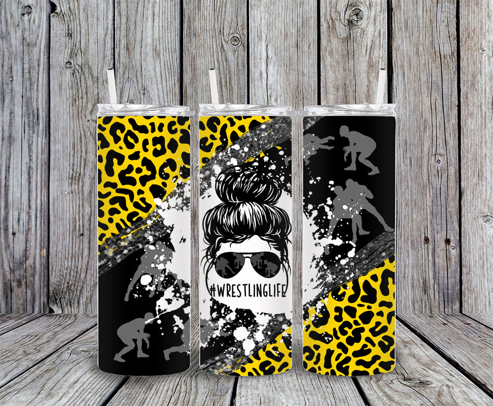 Black & Yellow Wrestling Life 20oz Skinny Tumbler