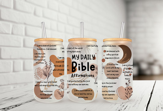 Daily Bible Affirmations 16oz Frosted Glass Can