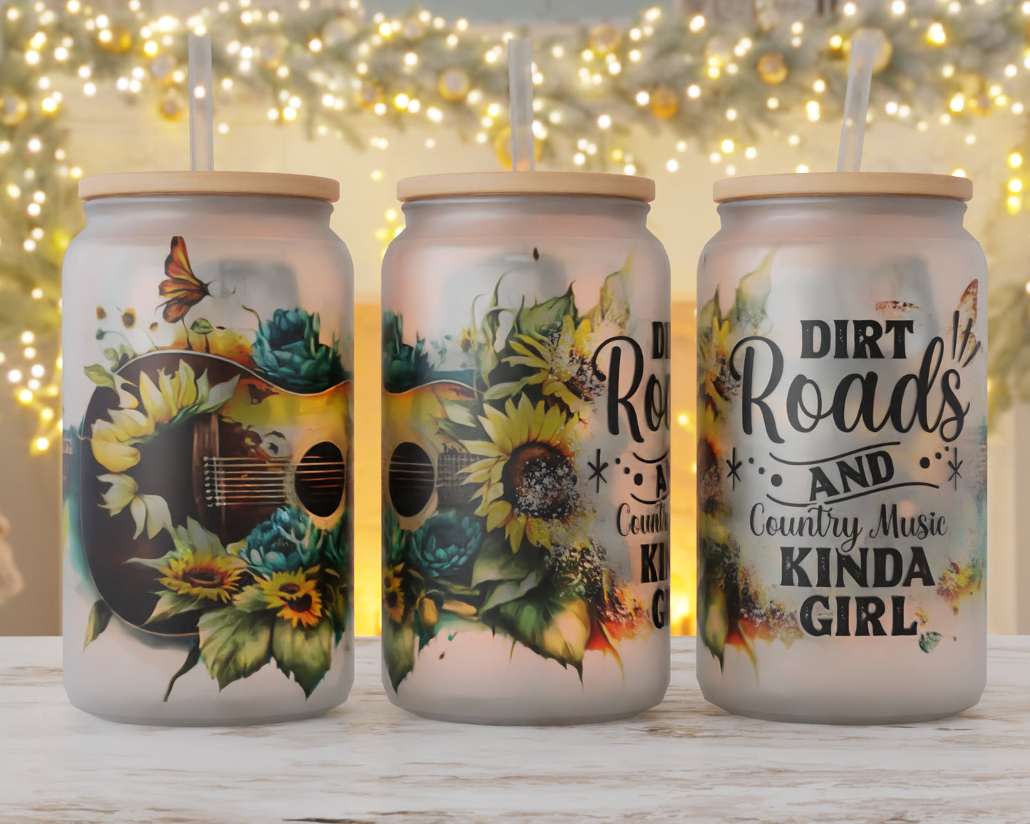 Dirt Roads Girl 16oz Frosted Glass Can