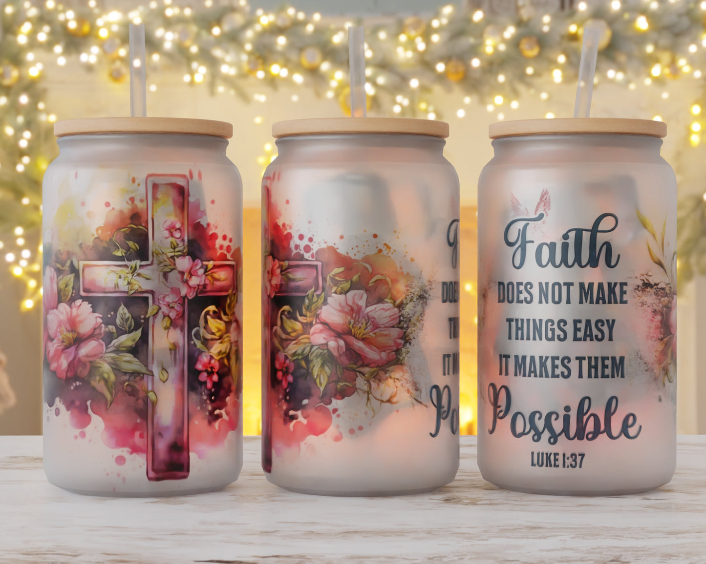 Faith Makes it Possible 16oz Frosted Glass Can