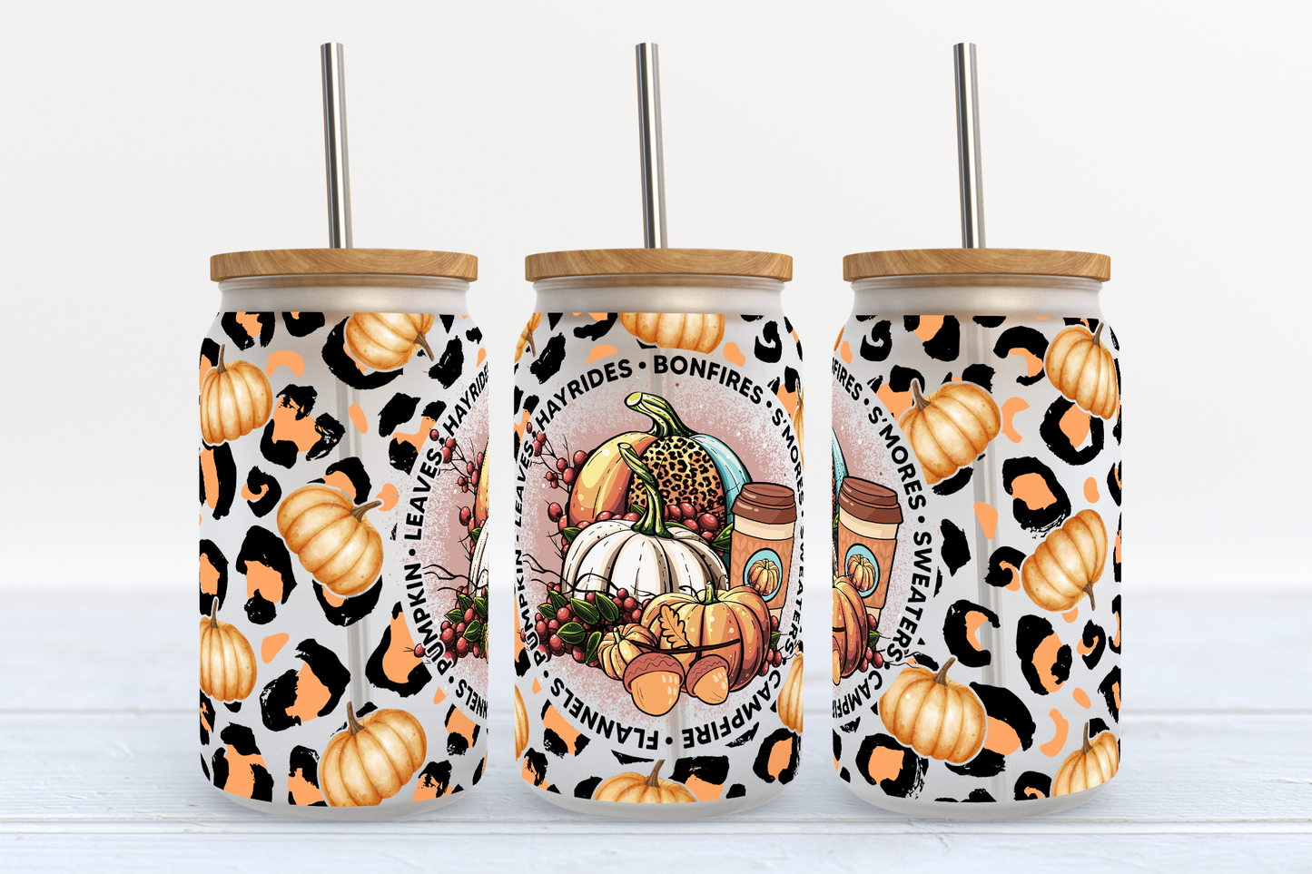 Fall Pumpkins 16oz Frosted Glass Can