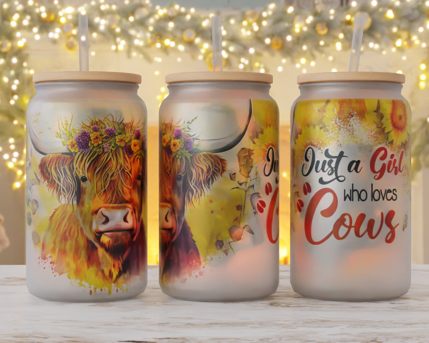 Just a Girl Who Loves Cows 16oz Frosted Glass Can