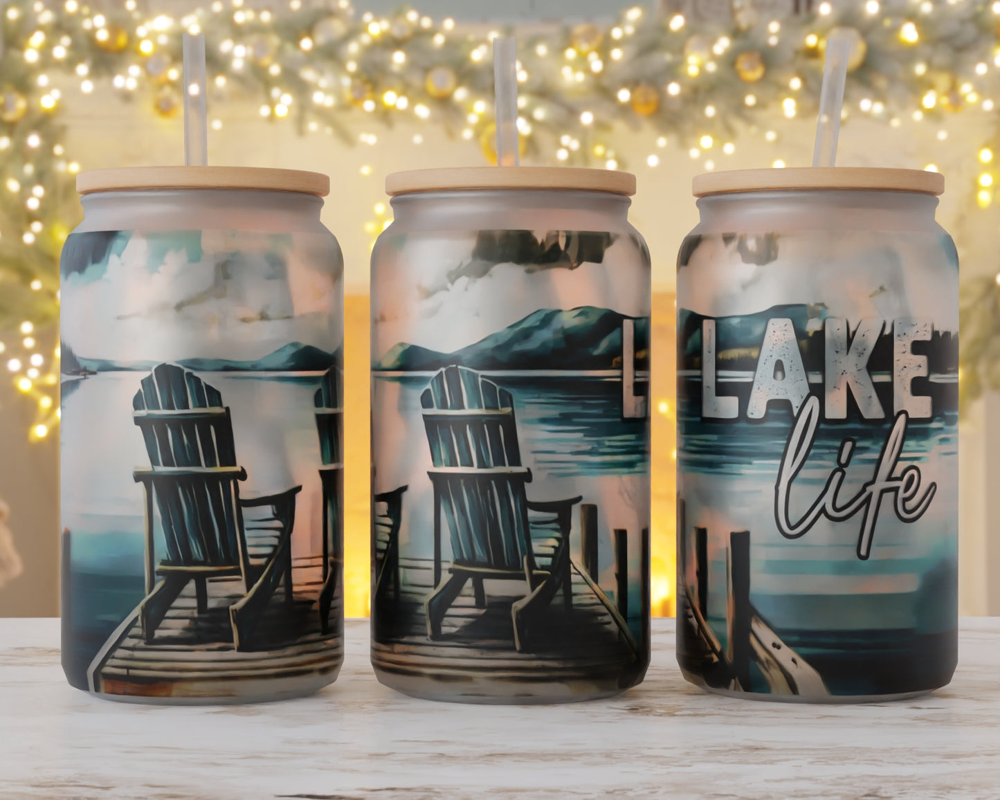 Lake Life 16oz Frosted Glass Can