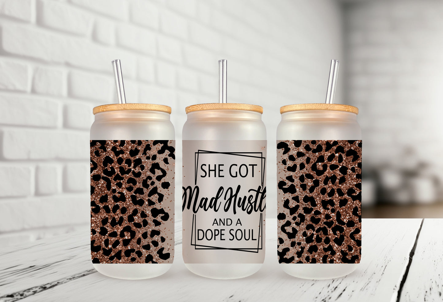She Got Mad Hustle & a Dope Soul 16oz Frosted Glass Can