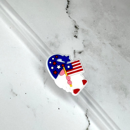 Patriotic Gnome Flag Straw Charm