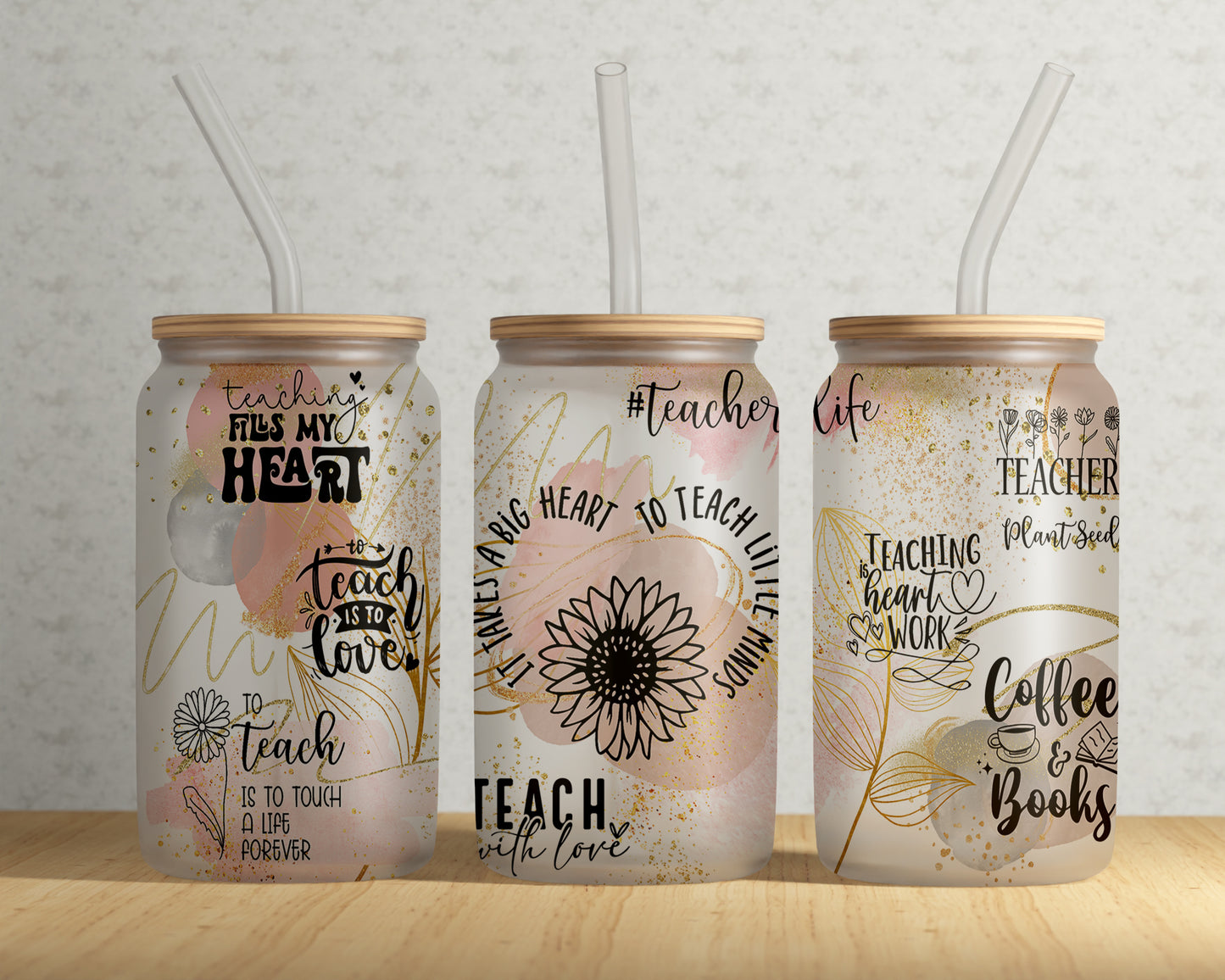 Teacher Boho 16oz Frosted Glass Can
