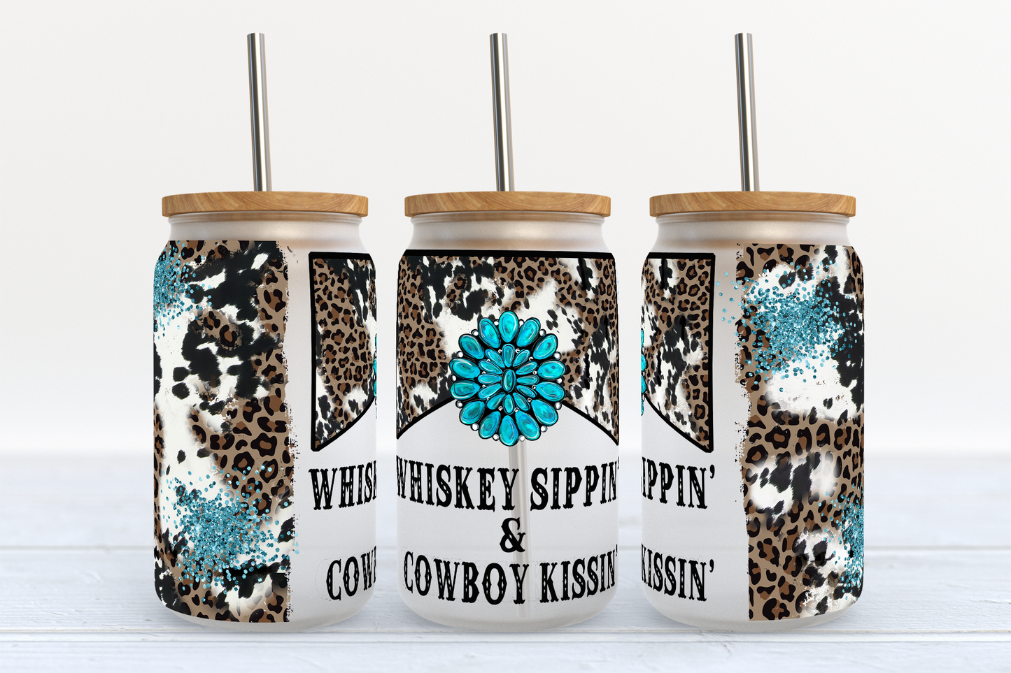 Whiskey Sippin' Cowboy Kissin' 16oz Frosted Glass Can