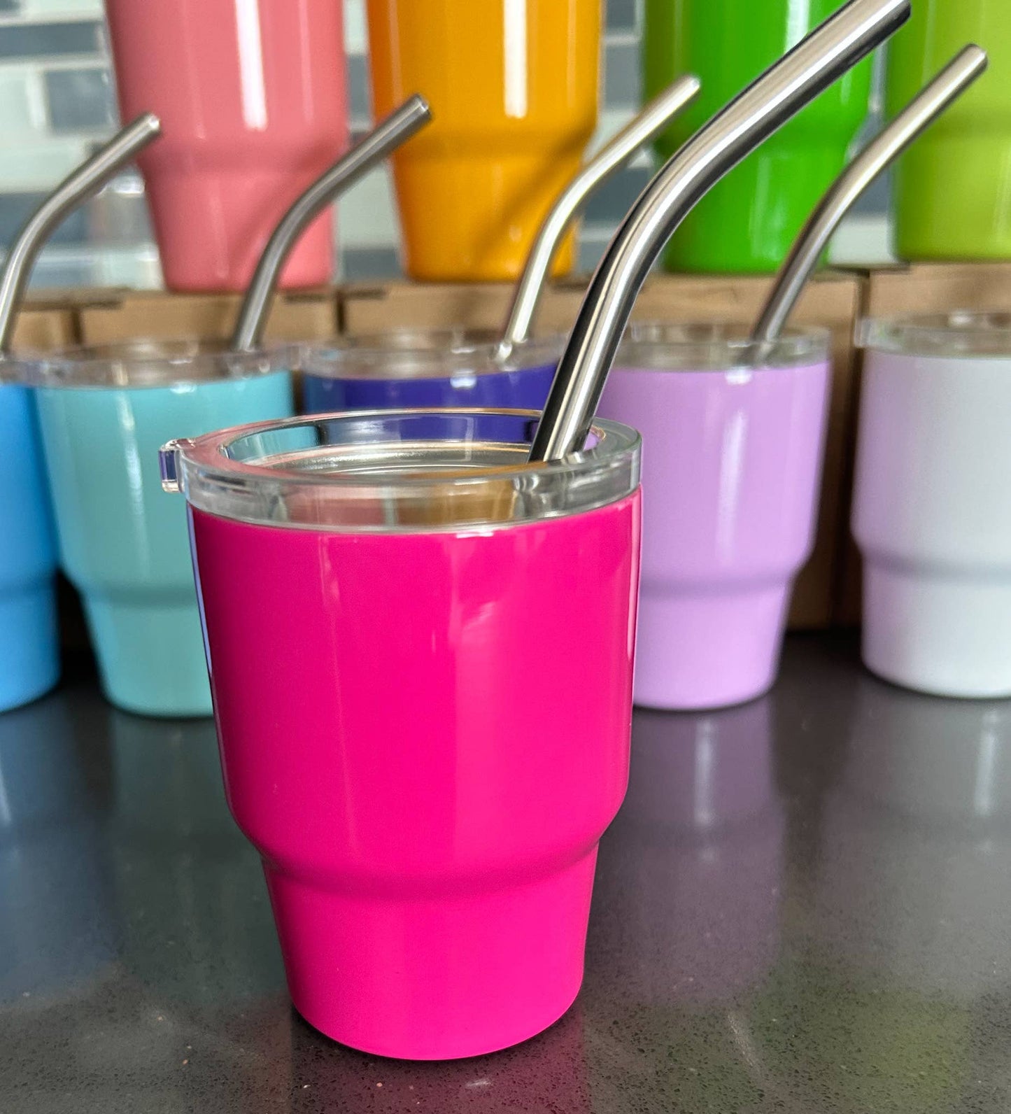 Tumbler Shot Glass with Metal Straw and Lid