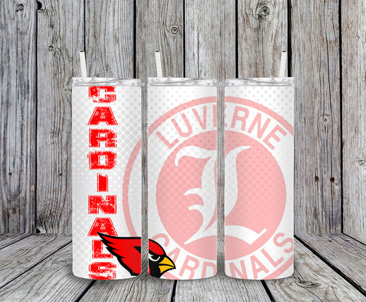 Luverne Cardinals White Dotted 20oz Skinny Tumbler