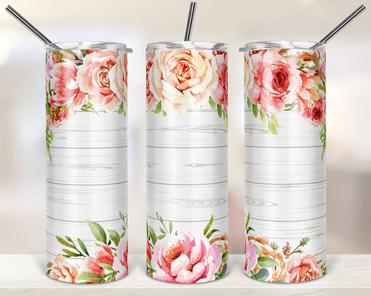 Floral White Wood 20oz Skinny Tumbler