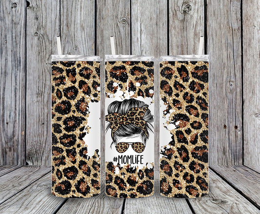 Mom Life Hair Bun Animal Print  20oz Skinny Tumbler