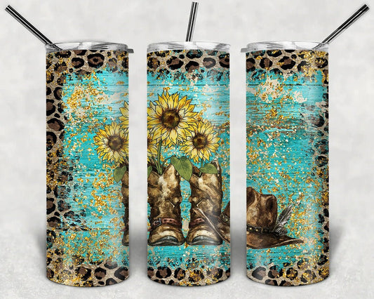 Cowgirl Boots Sunflower 20oz Skinny Tumbler