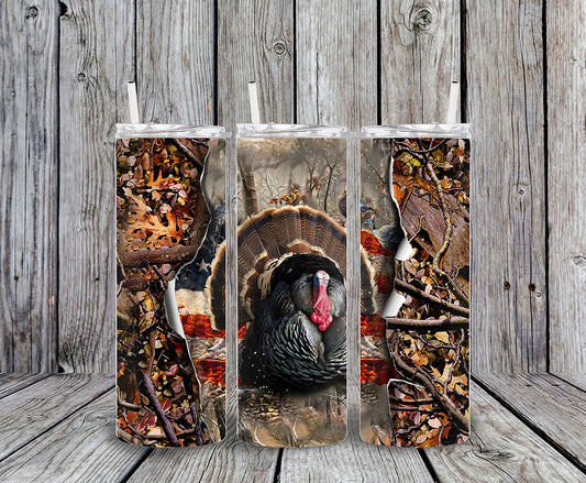 Turkey Hunting American Flag 20oz Skinny Tumbler