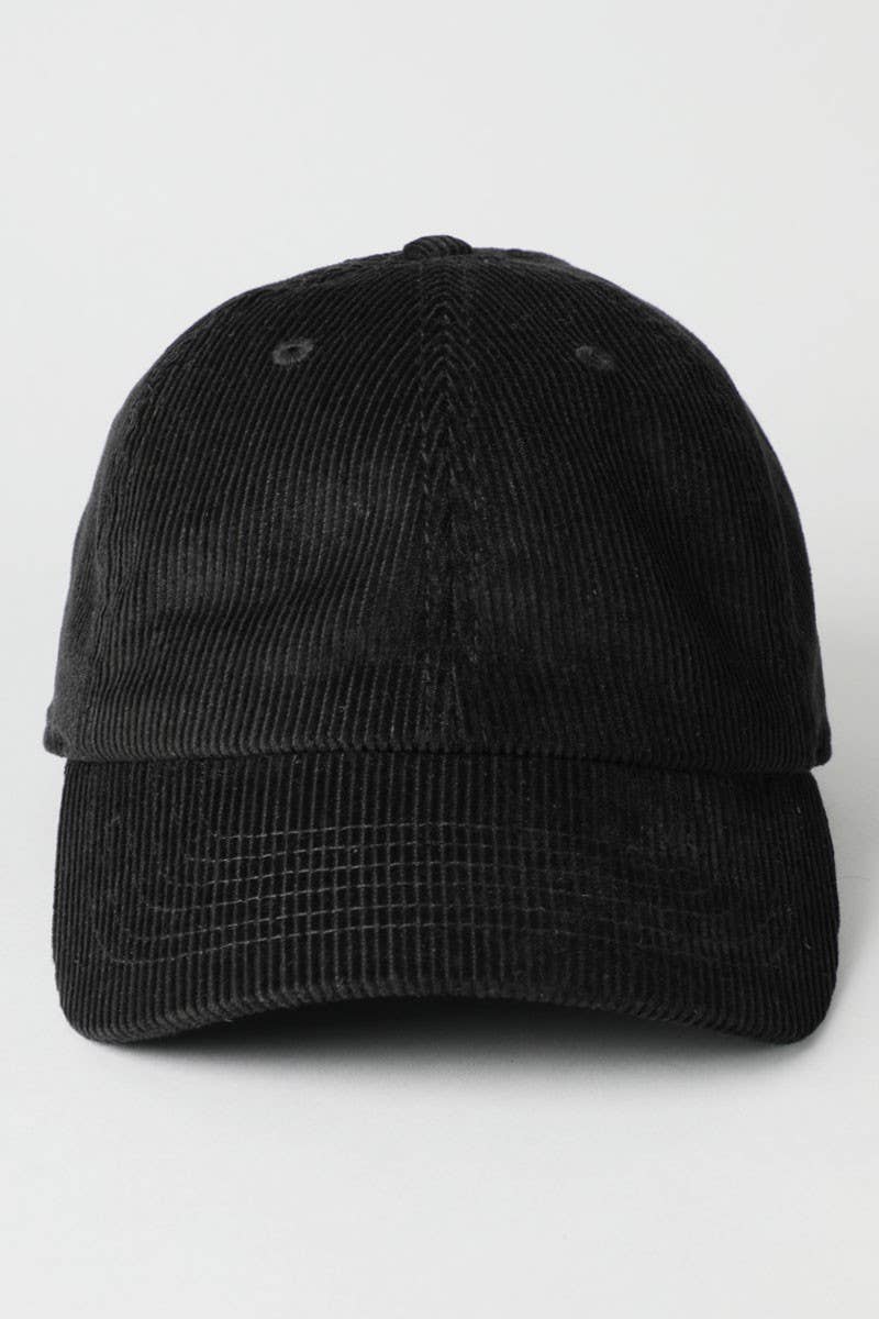 Black Corduroy Adjustable Baseball Hat