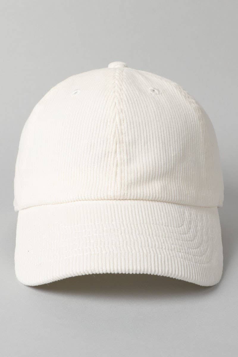 Off White Corduroy Adjustable Baseball Hat